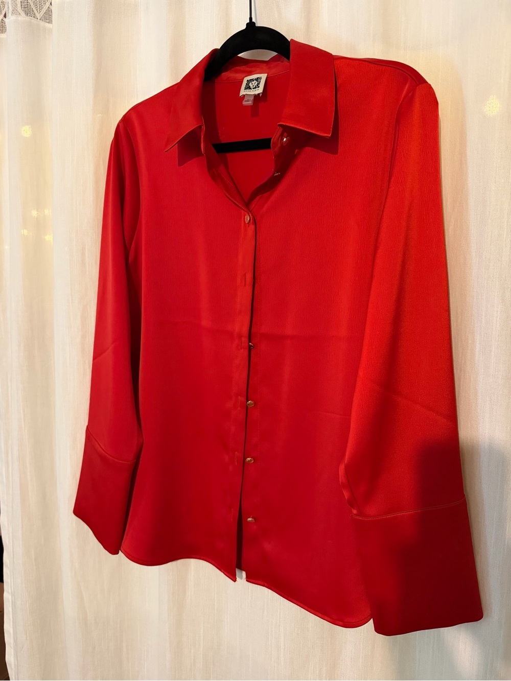 Anne Klein Bright Red Collared Silky Top